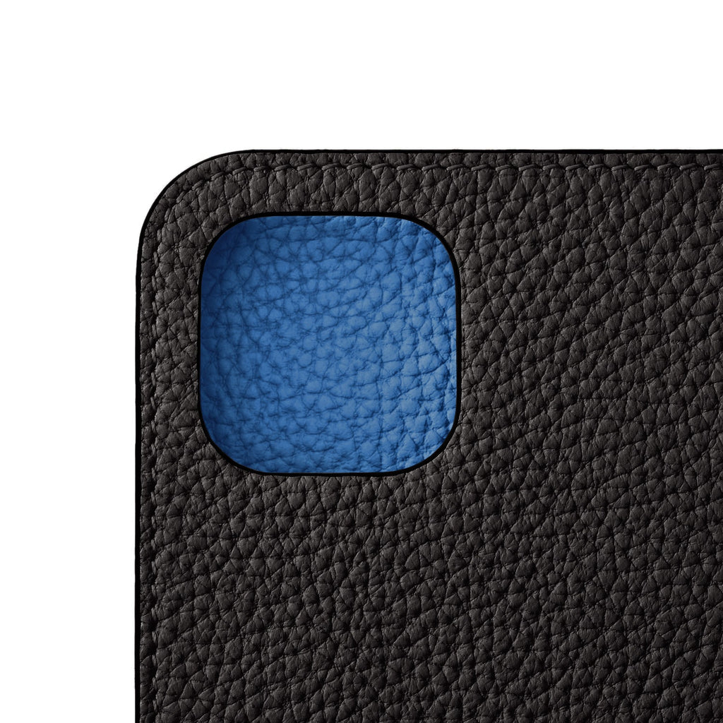 SAVOIA × BONAVENTURA iPhone 14 Diary Case Shrink Leather (Black × Savoia Blue)