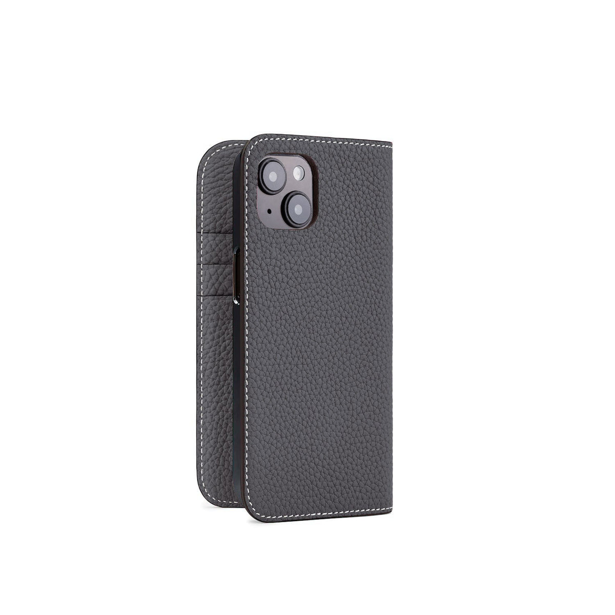 iPhone 14 Diary Case Shrink Leather (Charcoal Gray)