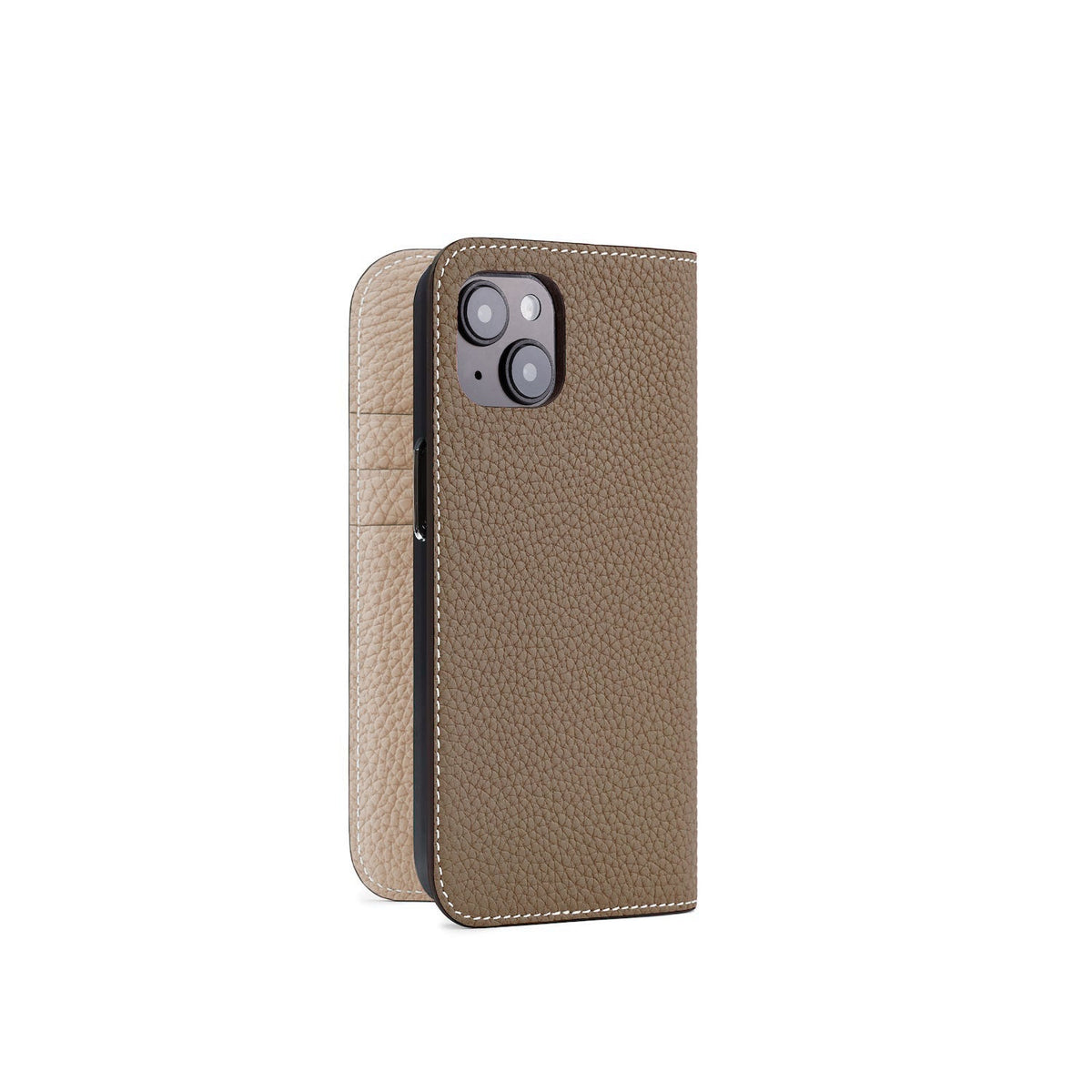 iPhone 14 Diary Case Shrink Leather (Etoupe × Greige)