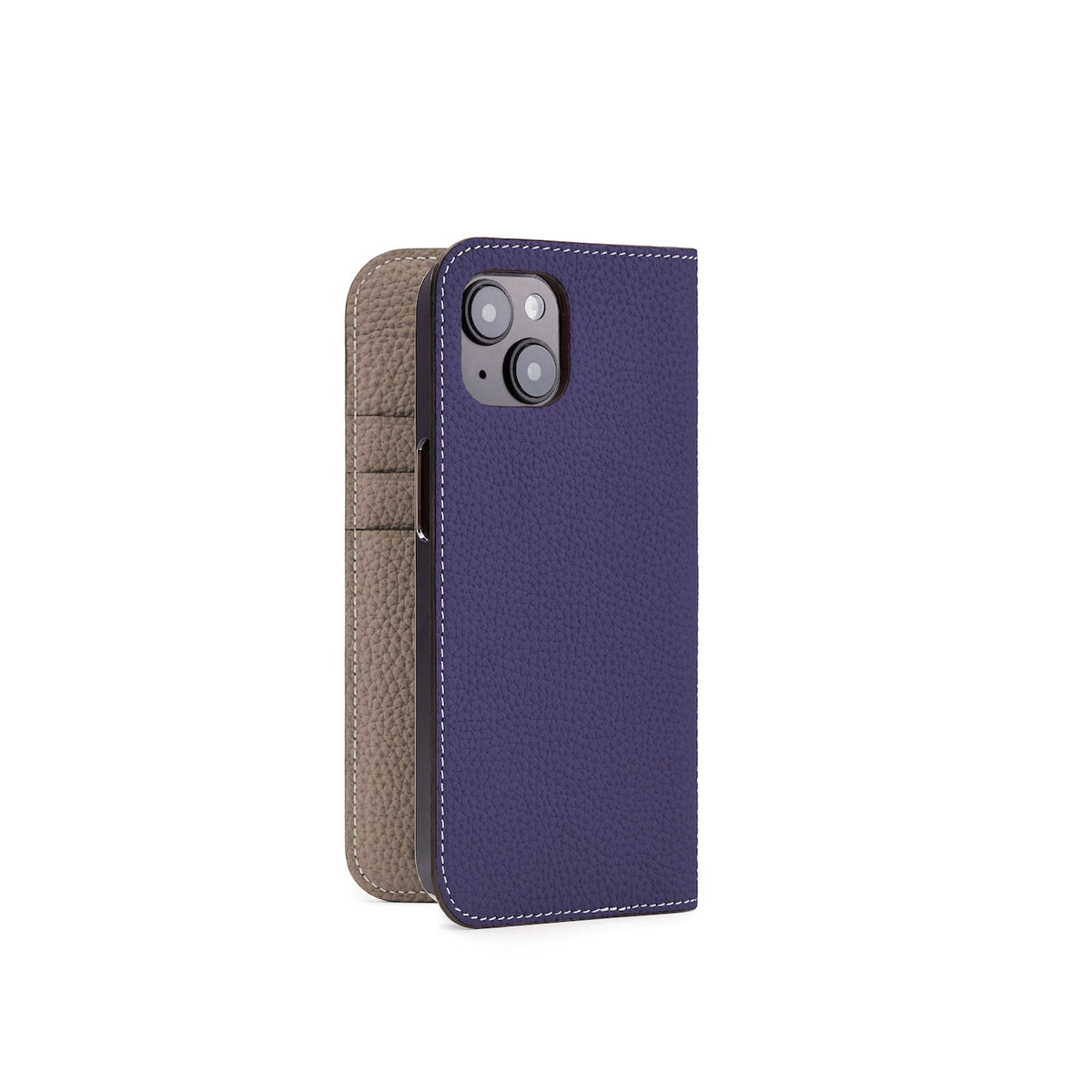 iPhone 14 Diary Case Shrink Leather (Indigo Blue × Etoupe)