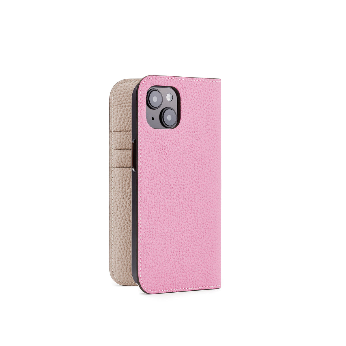 iPhone 14 Diary Case Shrink Leather (Taffy Pink × Greige)