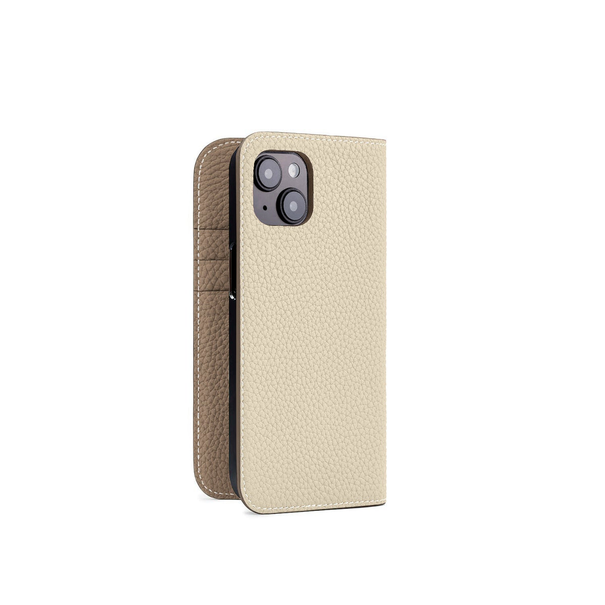 iPhone 14 Diary Case Shrink Leather (Ivory × Etoupe (Etoupe edge paint))