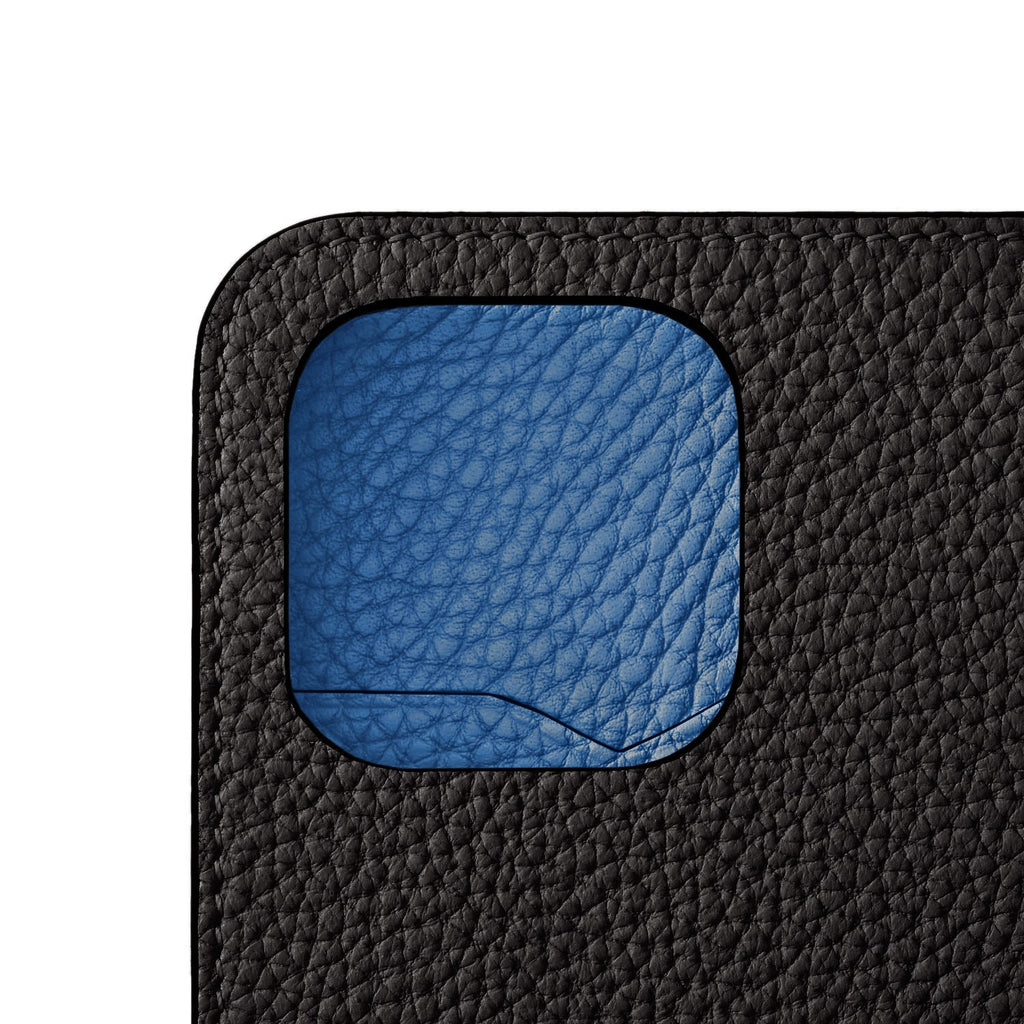 SAVOIA × BONAVENTURA iPhone 14 Pro Diary Case Shrink Leather (Black × Savoia Blue)