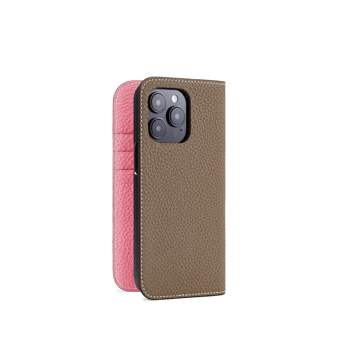 iPhone 14 Pro Diary Case Shrink Leather (Etoupe × Azalee Pink)