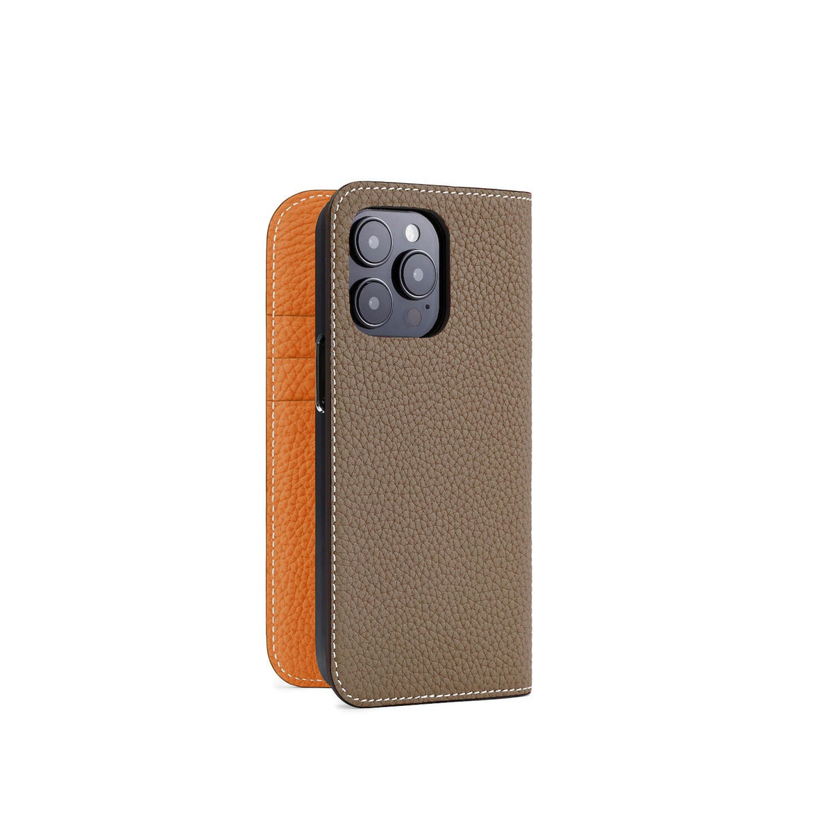 iPhone 14 Pro Diary Case Shrink Leather (Etoupe × Orange)