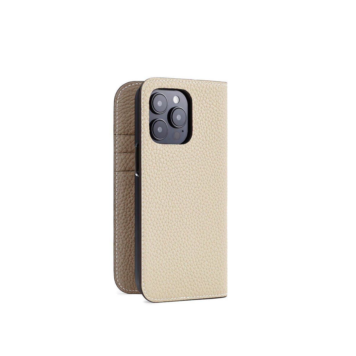 iPhone 14 Pro Diary Case Shrink Leather (Ivory × Etoupe)