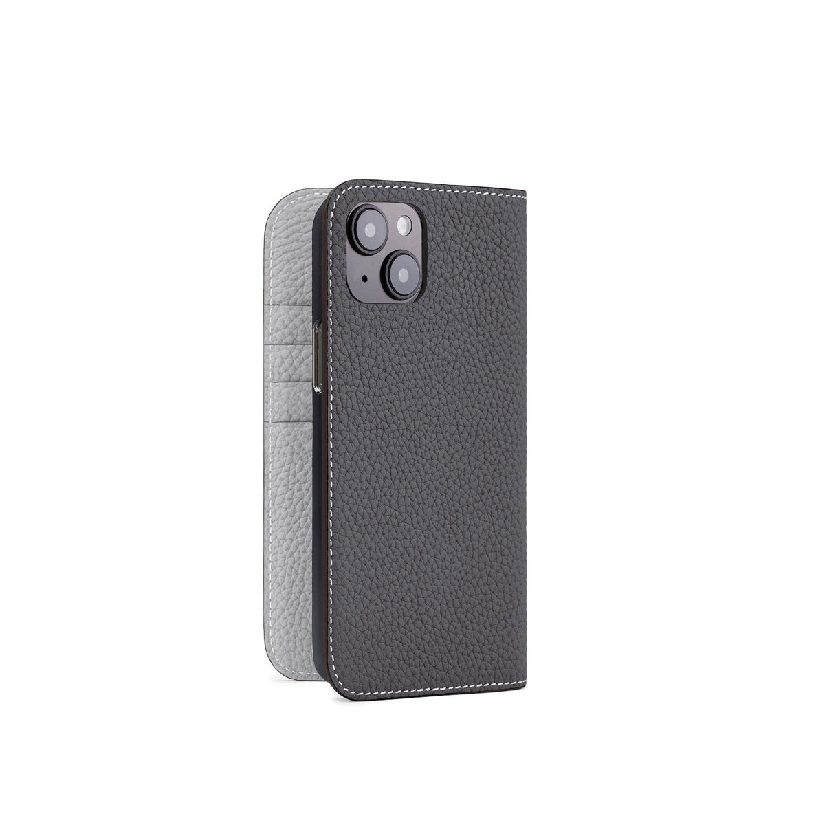 iPhone 14 Plus Diary Case Shrink Leather (Charcoal Gray × True Gray)