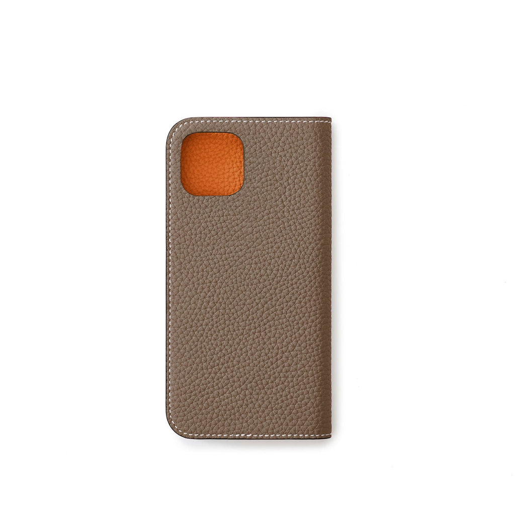 iPhone 14 Plus Diary Case Shrink Leather (Etoupe × Orange)