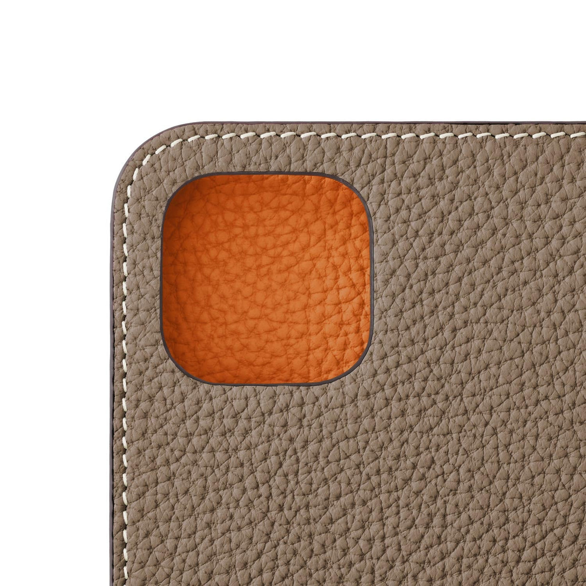 iPhone 14 Plus Diary Case Shrink Leather (Etoupe × Orange)