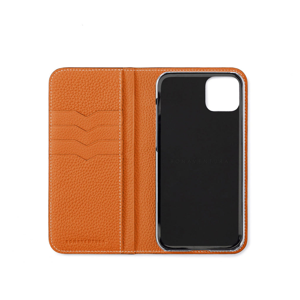 iPhone 14 Plus Diary Case Shrink Leather (Etoupe × Orange)