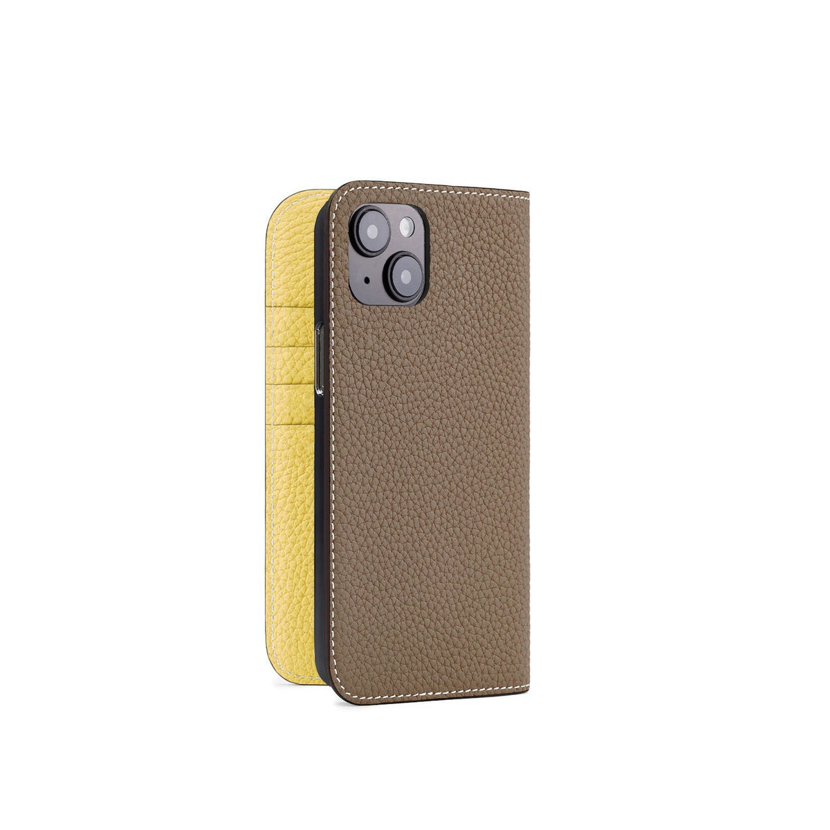 iPhone 14 Plus Diary Case Shrink Leather (Etoupe × Yellow)