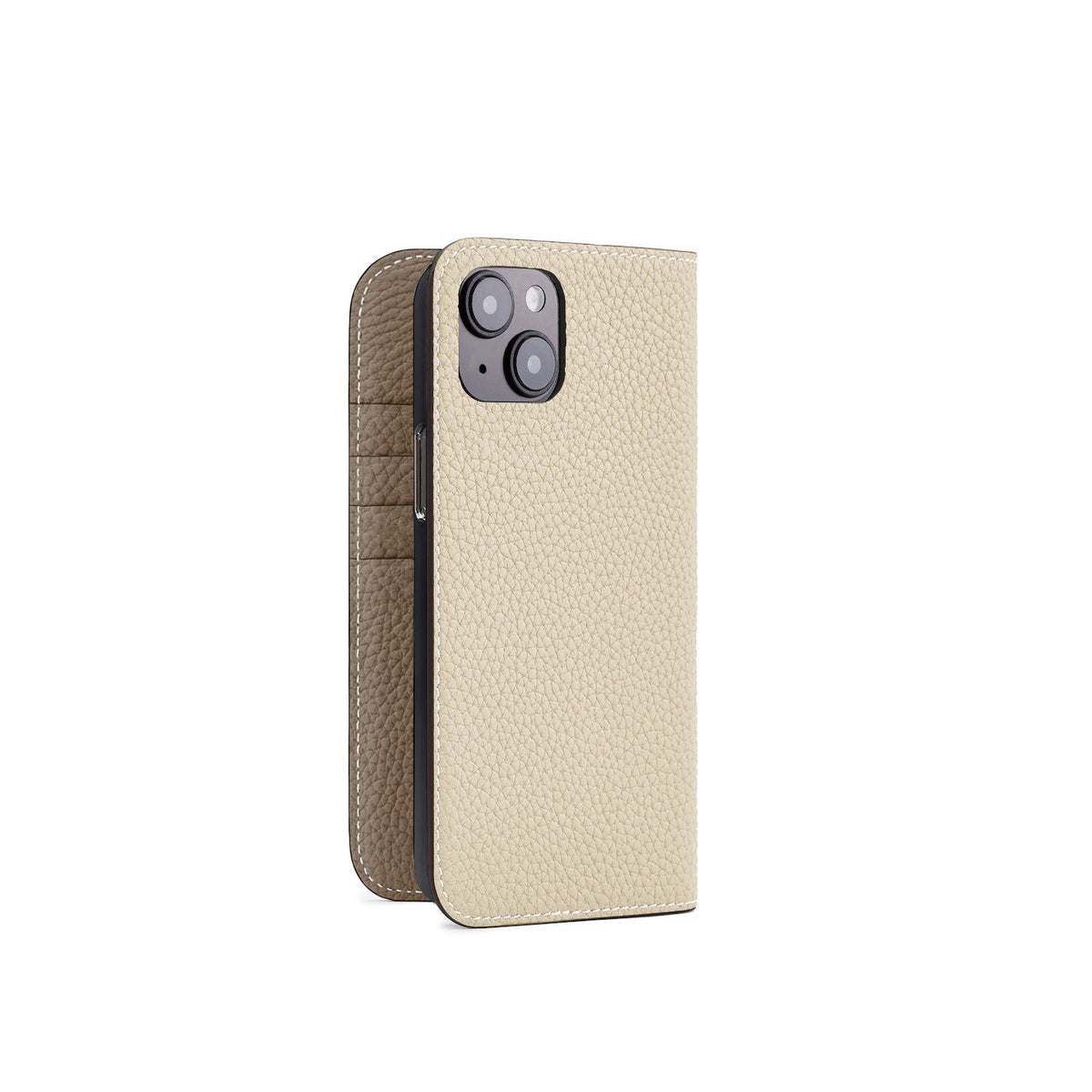 iPhone 14 Plus Diary Case Shrink Leather (Ivory × Etoupe)