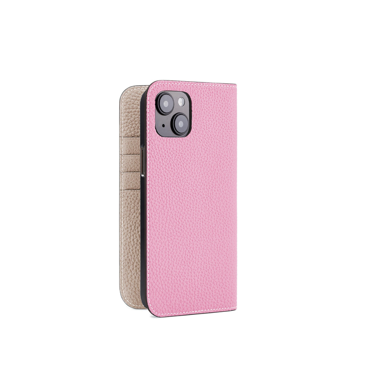 iPhone 14 Plus Diary Case Shrink Leather (Taffy Pink × Greige)