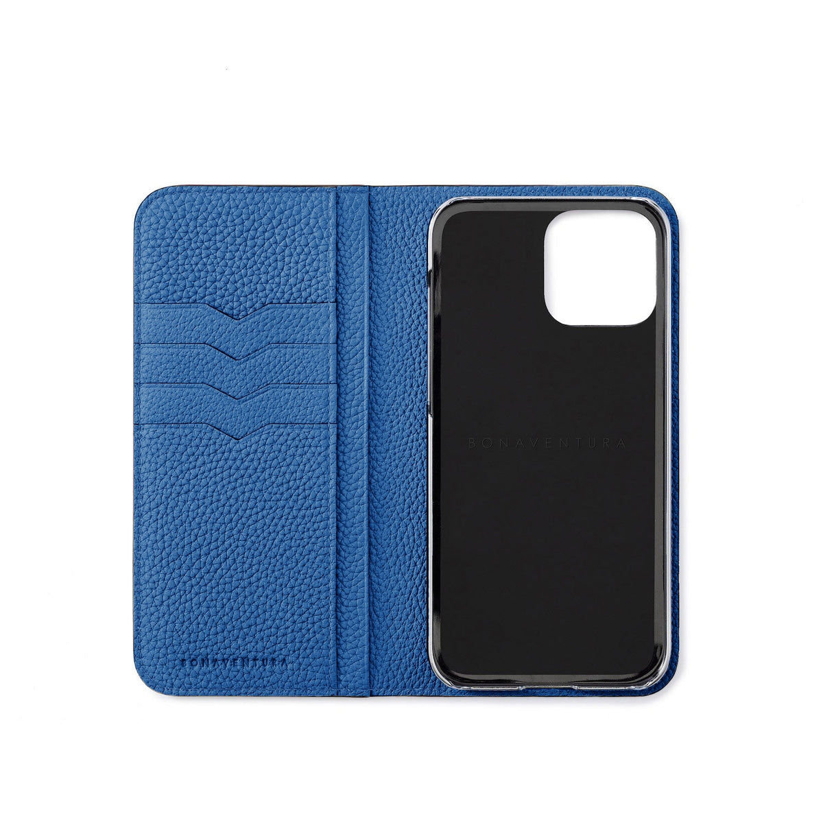 SAVOIA × BONAVENTURA iPhone 14 Pro Max Diary Case Shrink Leather (Black × Savoia Blue)
