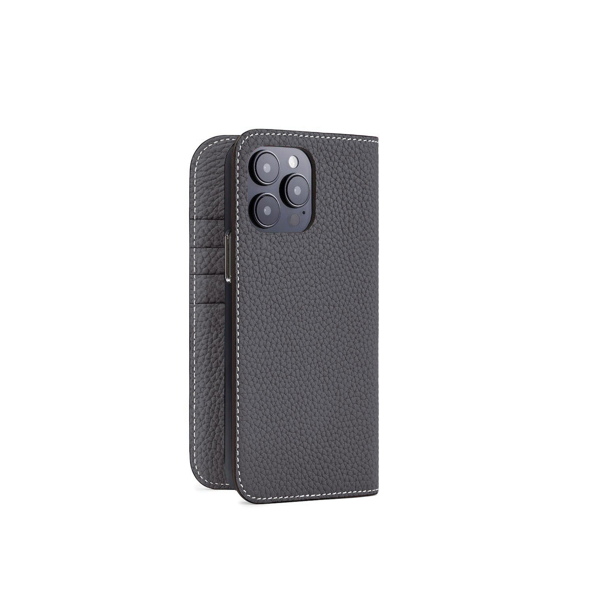 iPhone 14 Pro Max Diary Case Shrink Leather (Charcoal Gray)