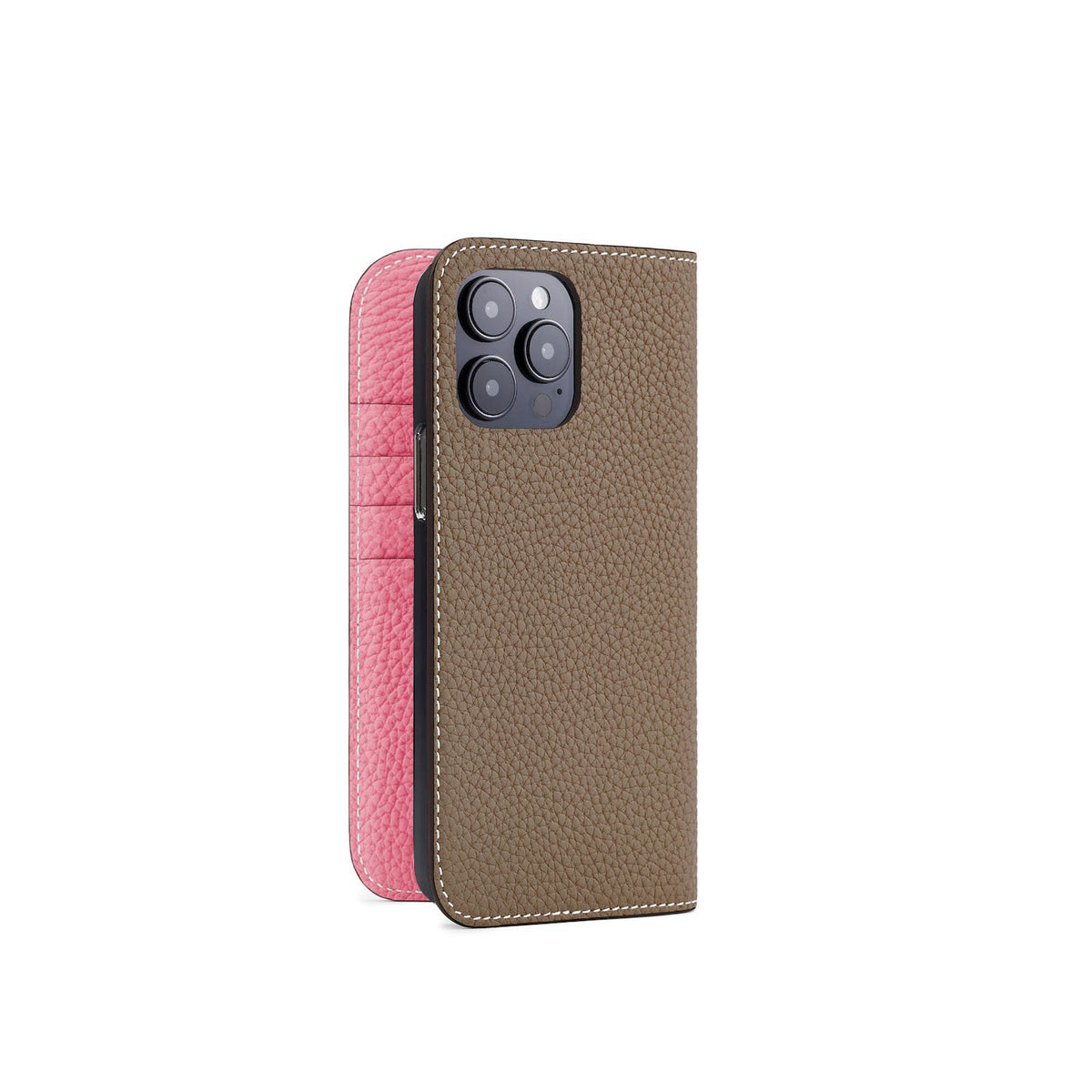 iPhone 14 Pro Max Diary Case Shrink Leather (Etoupe × Azalee Pink)