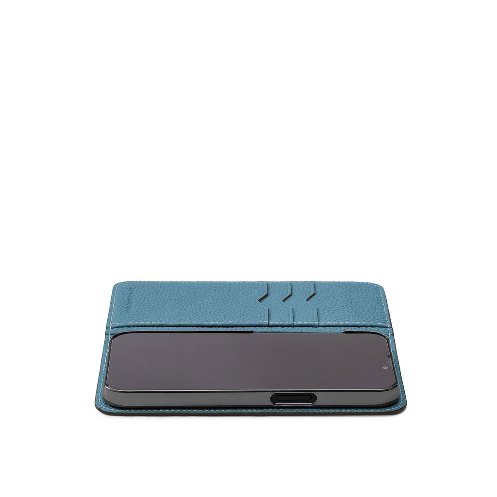 iPhone 15 Diary Case Shrink Leather (Blue Cyan)