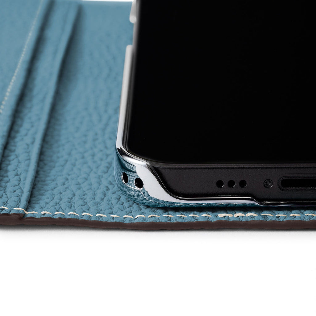 iPhone 15 Diary Case Shrink Leather (Blue Cyan)
