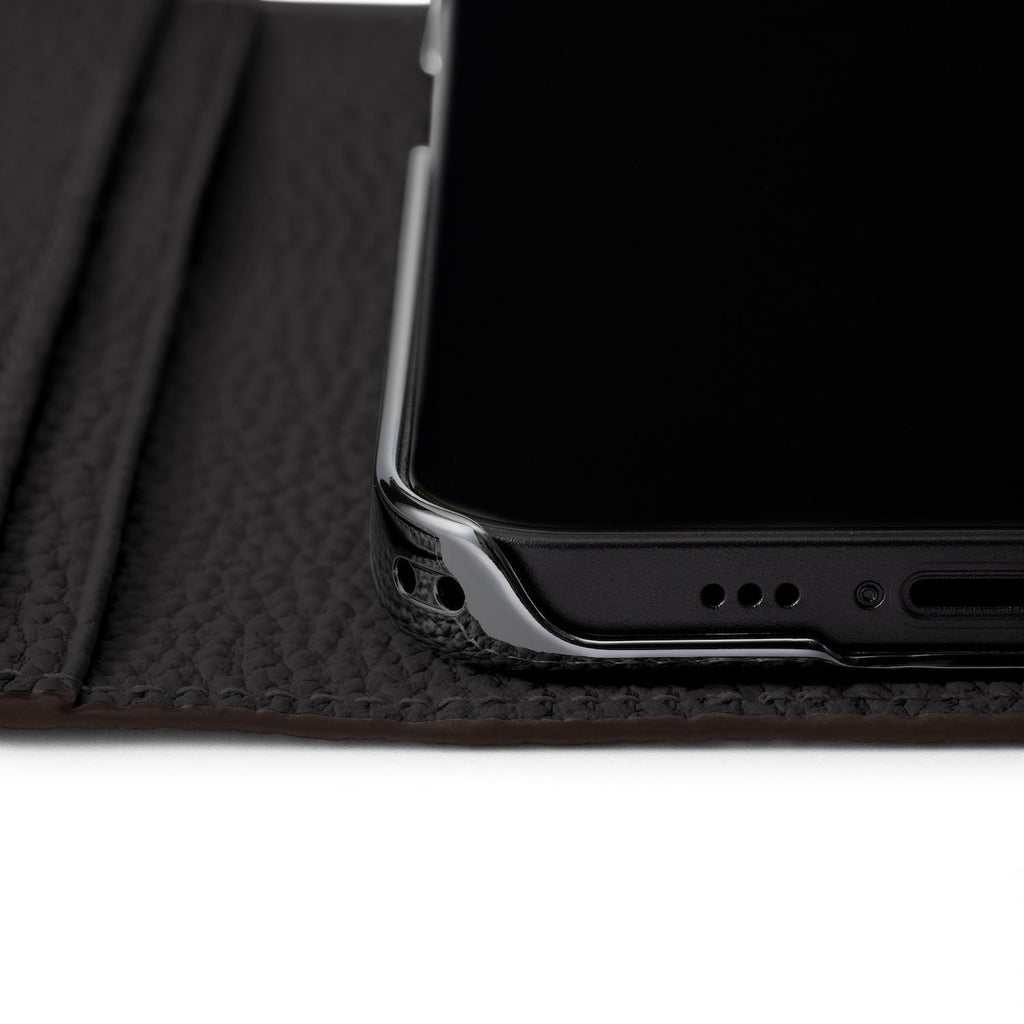 iPhone 15 Diary Case Shrink Leather (Black)
