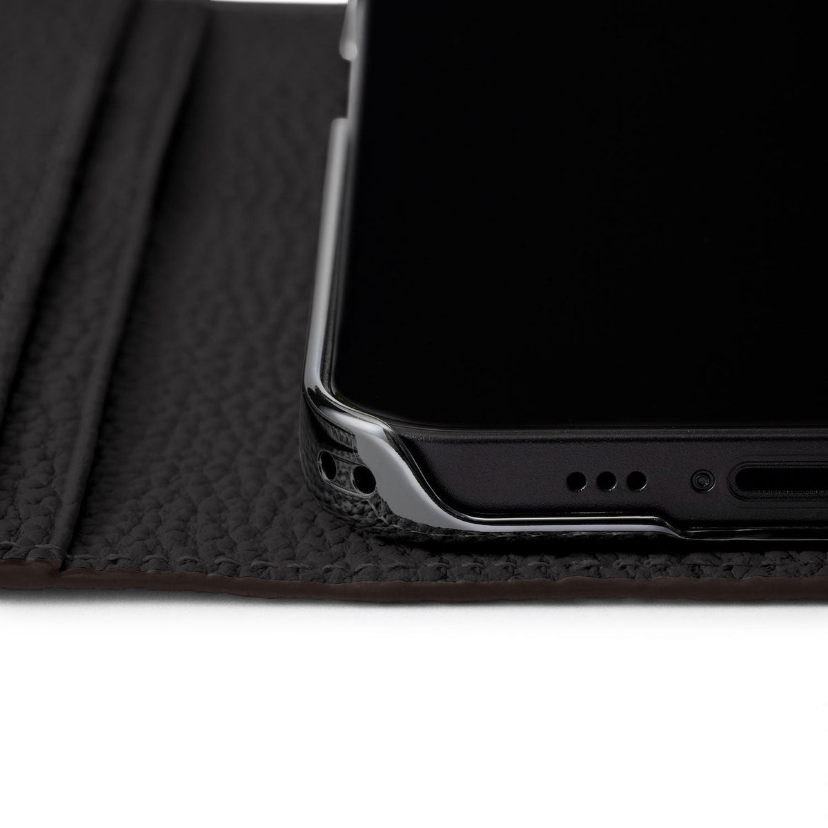 iPhone 15 Diary Case Shrink Leather (Black)