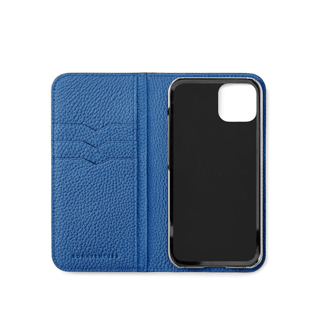 SAVOIA × BONAVENTURA iPhone 15 Diary Case Shrink Leather (Black × Savoia Blue)