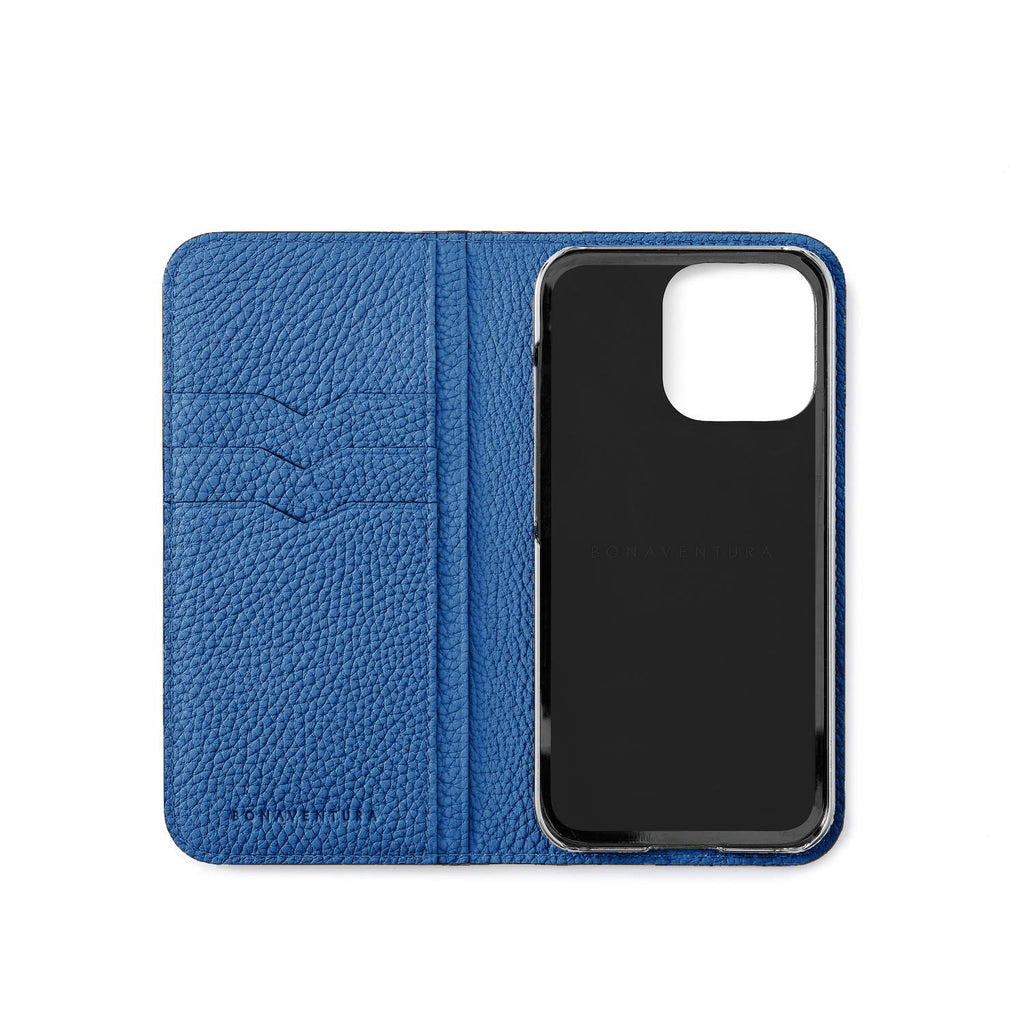 SAVOIA × BONAVENTURA iPhone 15 Pro Diary Case Shrink Leather (Black × Savoia Blue)