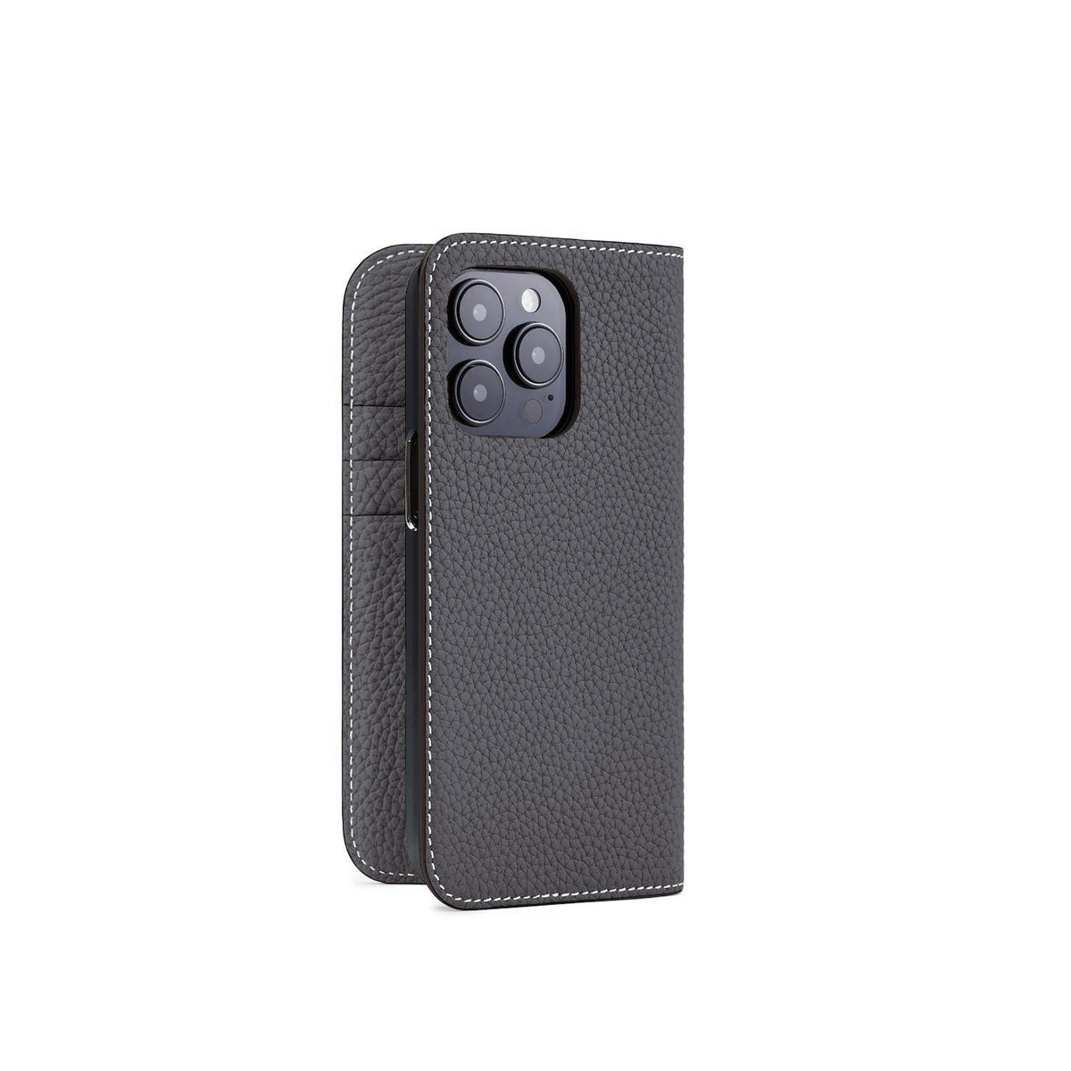 iPhone 15 Pro Diary Case Shrink Leather (Charcoal Gray)