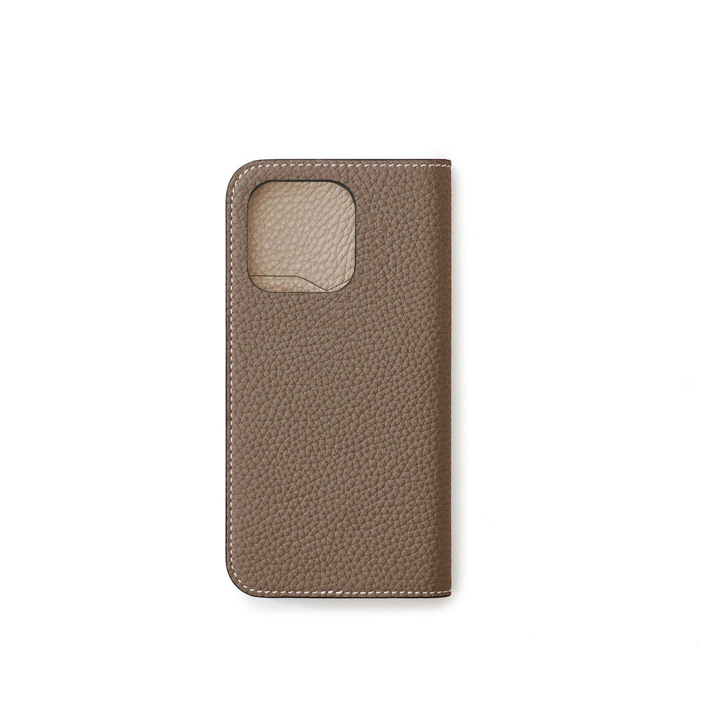 iPhone 15 Pro Diary Case Shrink Leather (Etoupe × Greige)