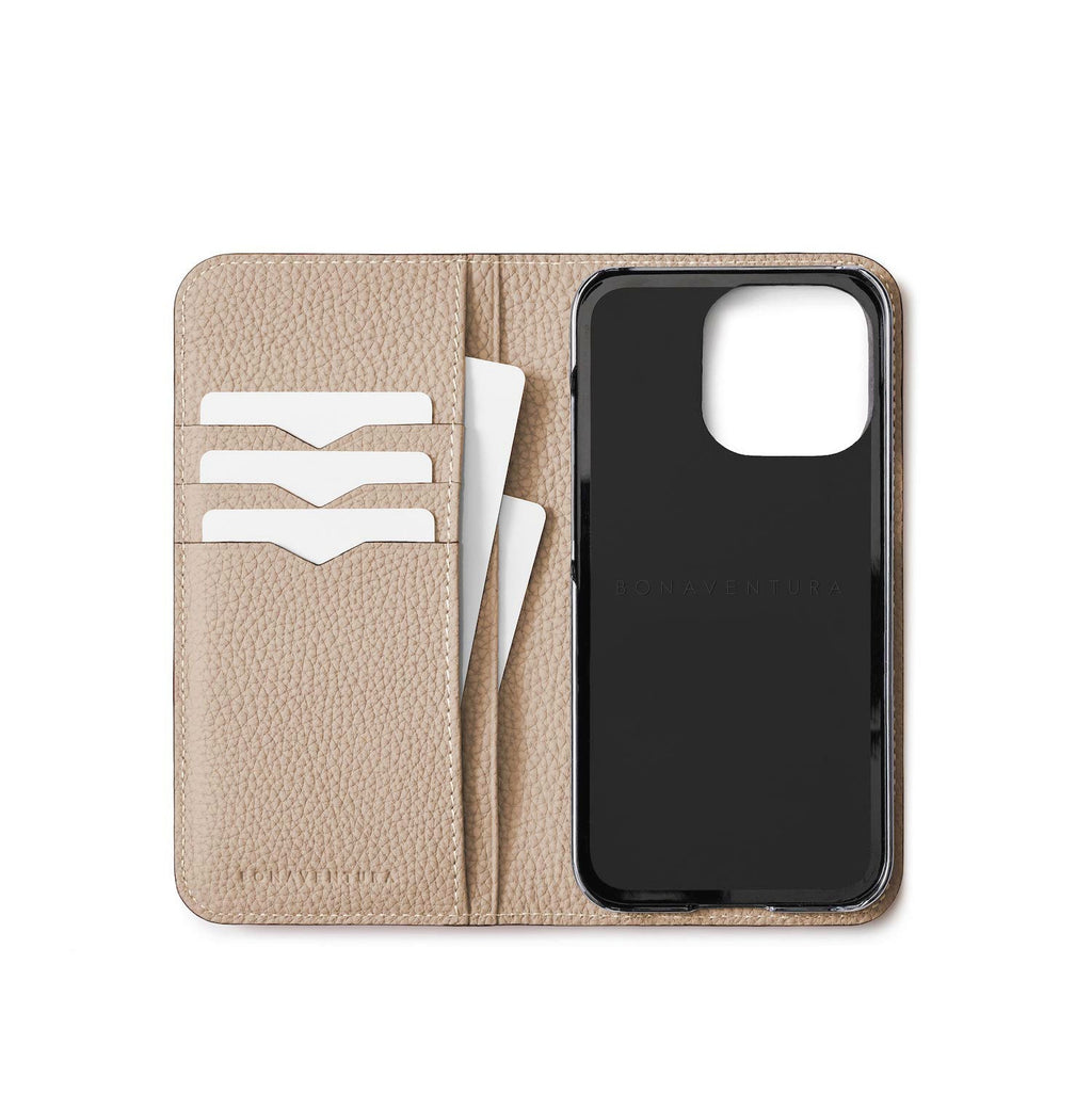 iPhone 15 Pro Diary Case Shrink Leather (Etoupe × Greige)