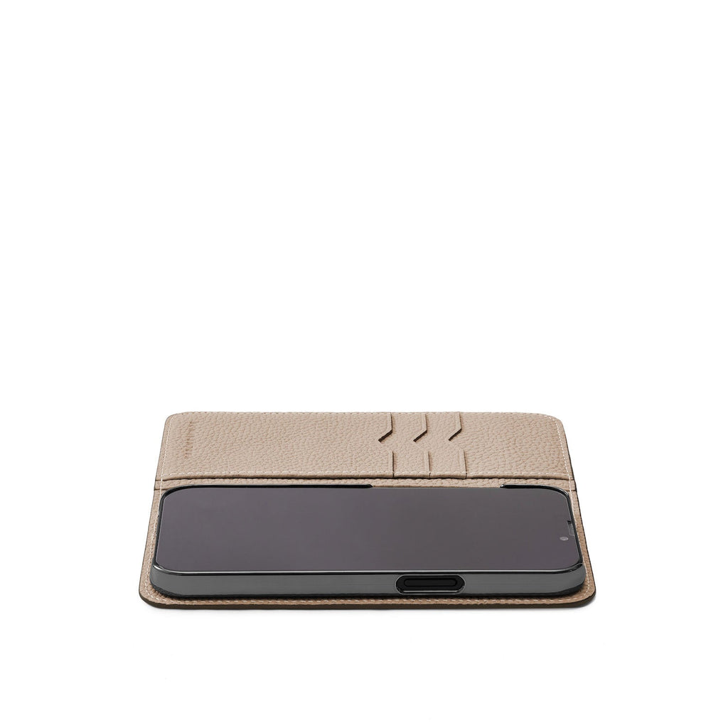 iPhone 15 Pro Diary Case Shrink Leather (Etoupe × Greige)