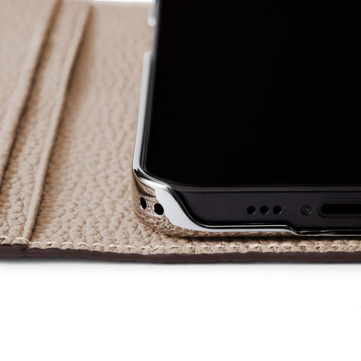 iPhone 15 Pro Diary Case Shrink Leather (Etoupe × Greige)