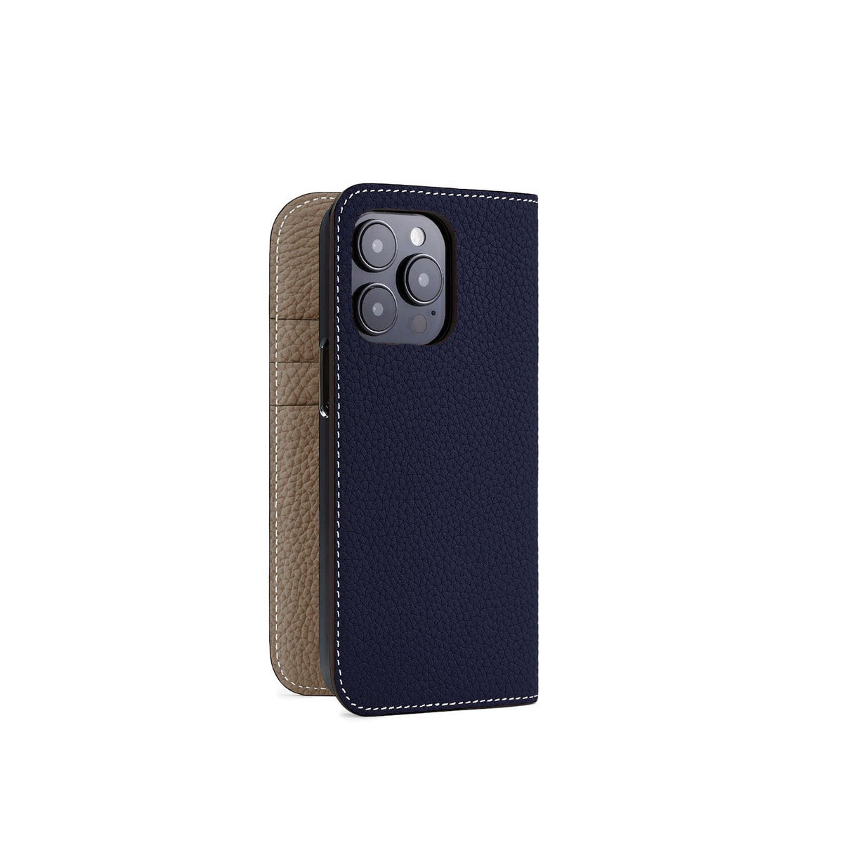 iPhone 15 Pro Diary Case Shrink Leather (Navy × Etoupe)