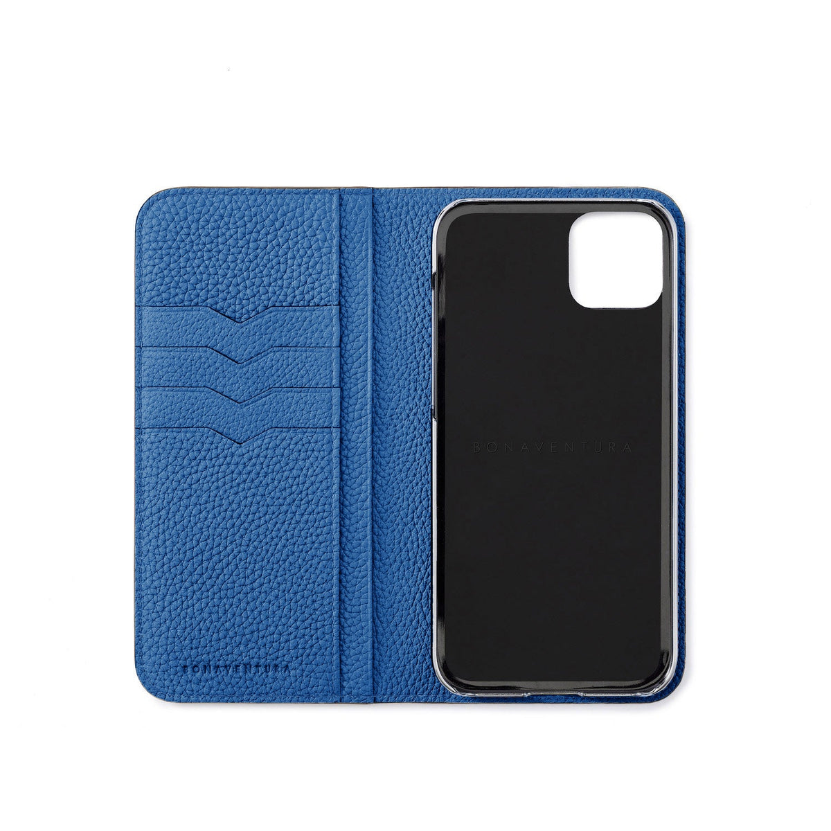 SAVOIA × BONAVENTURA iPhone 15 Plus Diary Case Shrink Leather (Black × Savoia Blue)