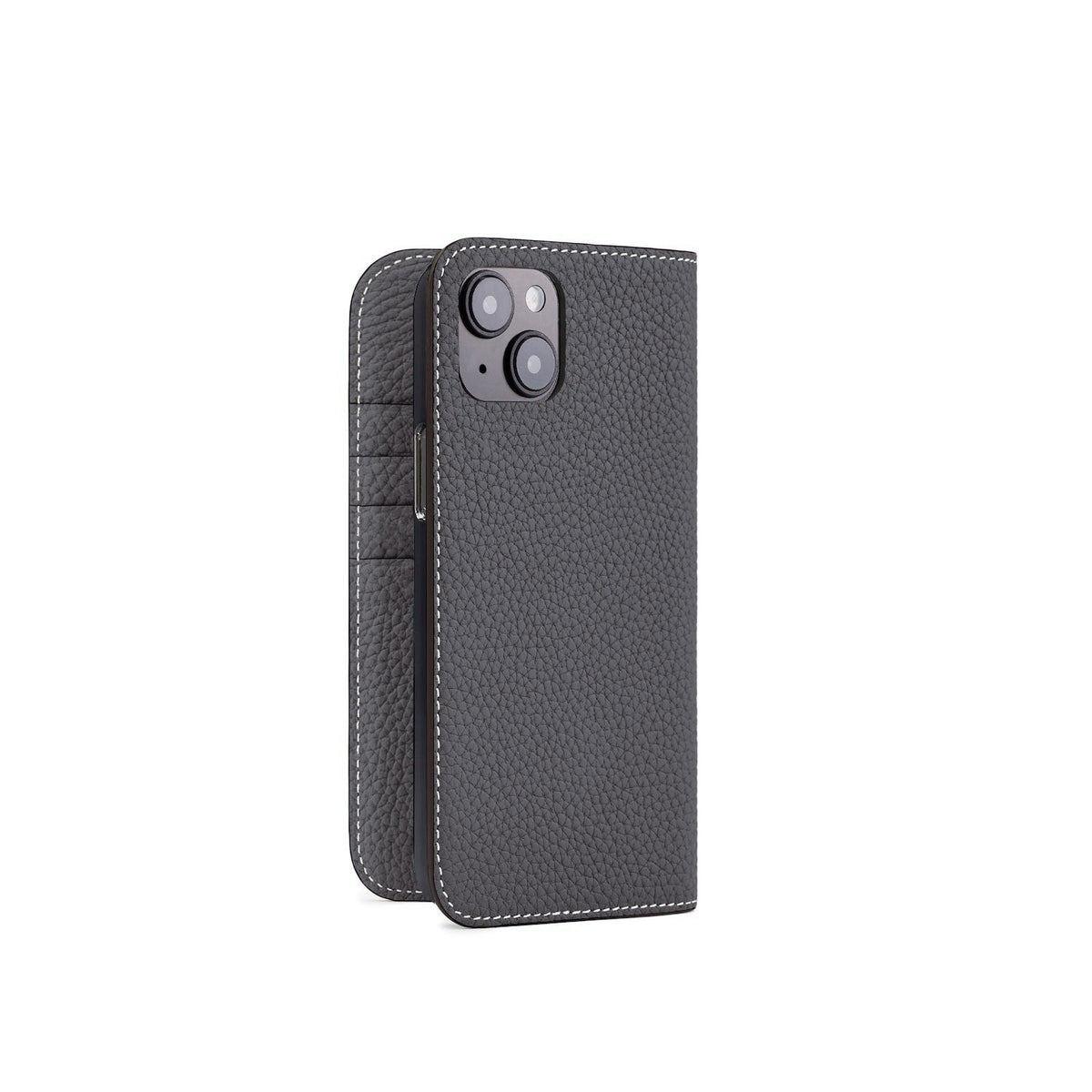 iPhone 15 Plus Diary Case Shrink Leather (Charcoal Gray)
