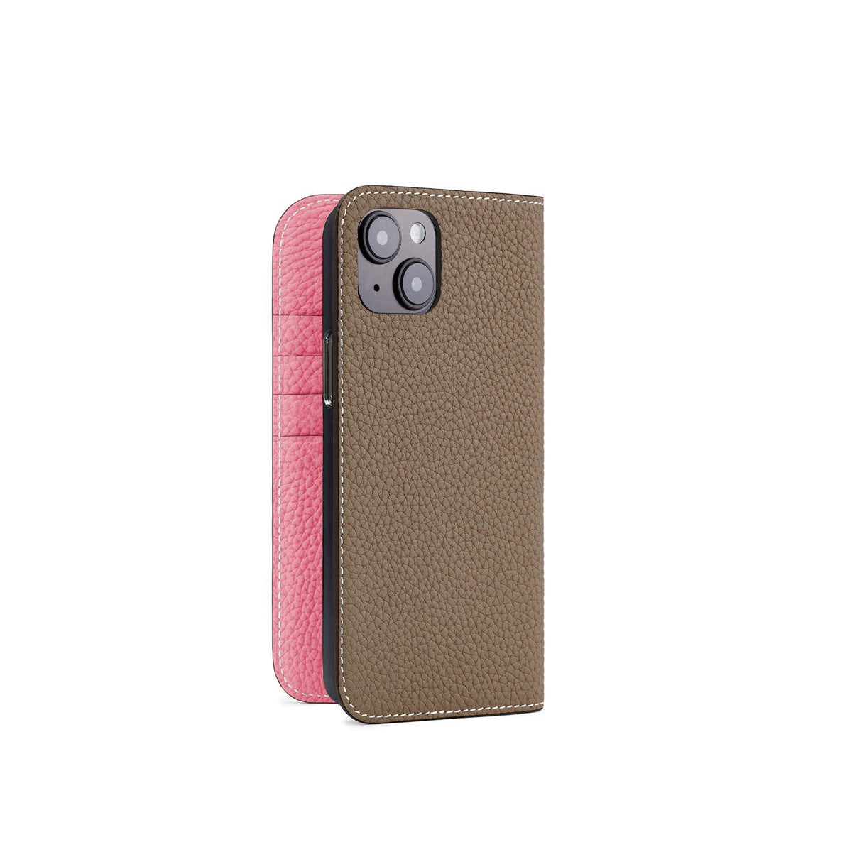 iPhone 15 Plus Diary Case Shrink Leather (Etoupe × Azalee Pink)
