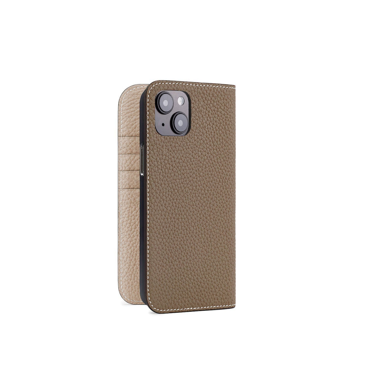 iPhone 15 Plus Diary Case Shrink Leather (Etoupe × Greige)