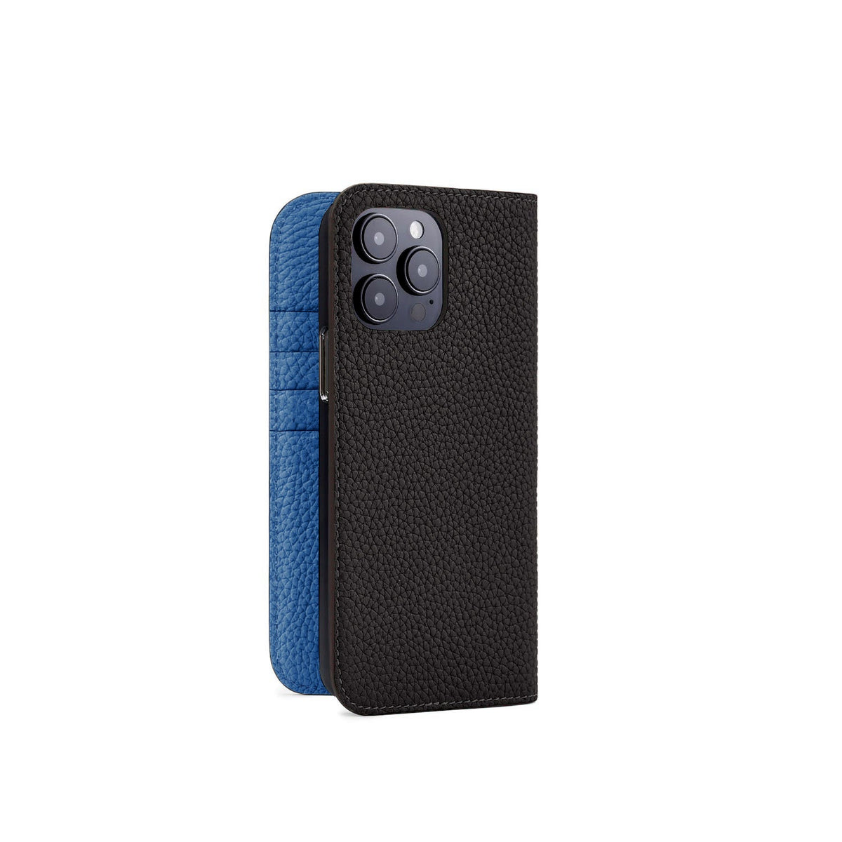 SAVOIA × BONAVENTURA iPhone 15 Pro Max Diary Case Shrink Leather (Black × Savoia Blue)