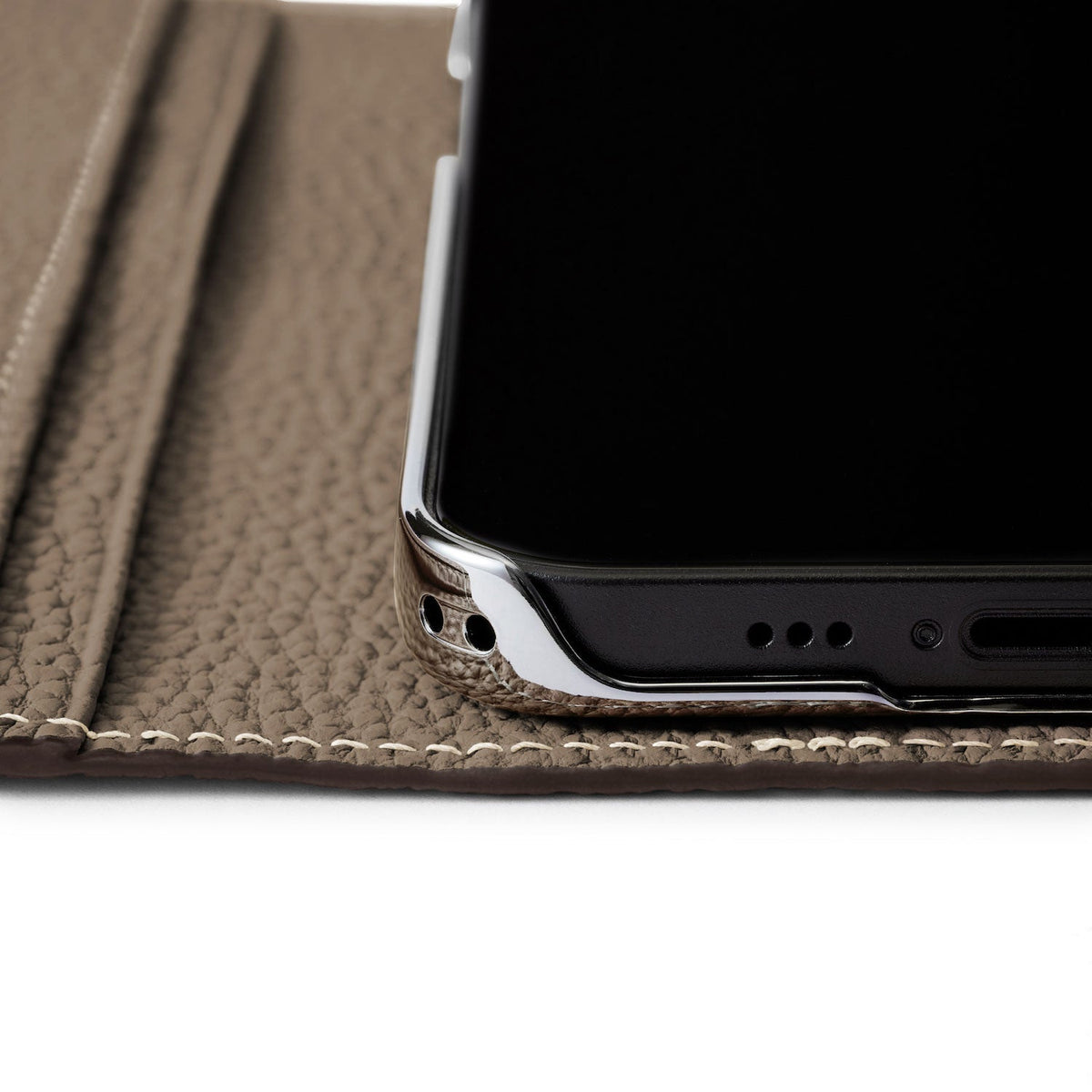 iPhone 15 Pro Max Diary Case Shrink Leather (Etoupe)