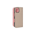 iPhone 16 Diary Case Shrink Leather (Greige × Coral Pink)