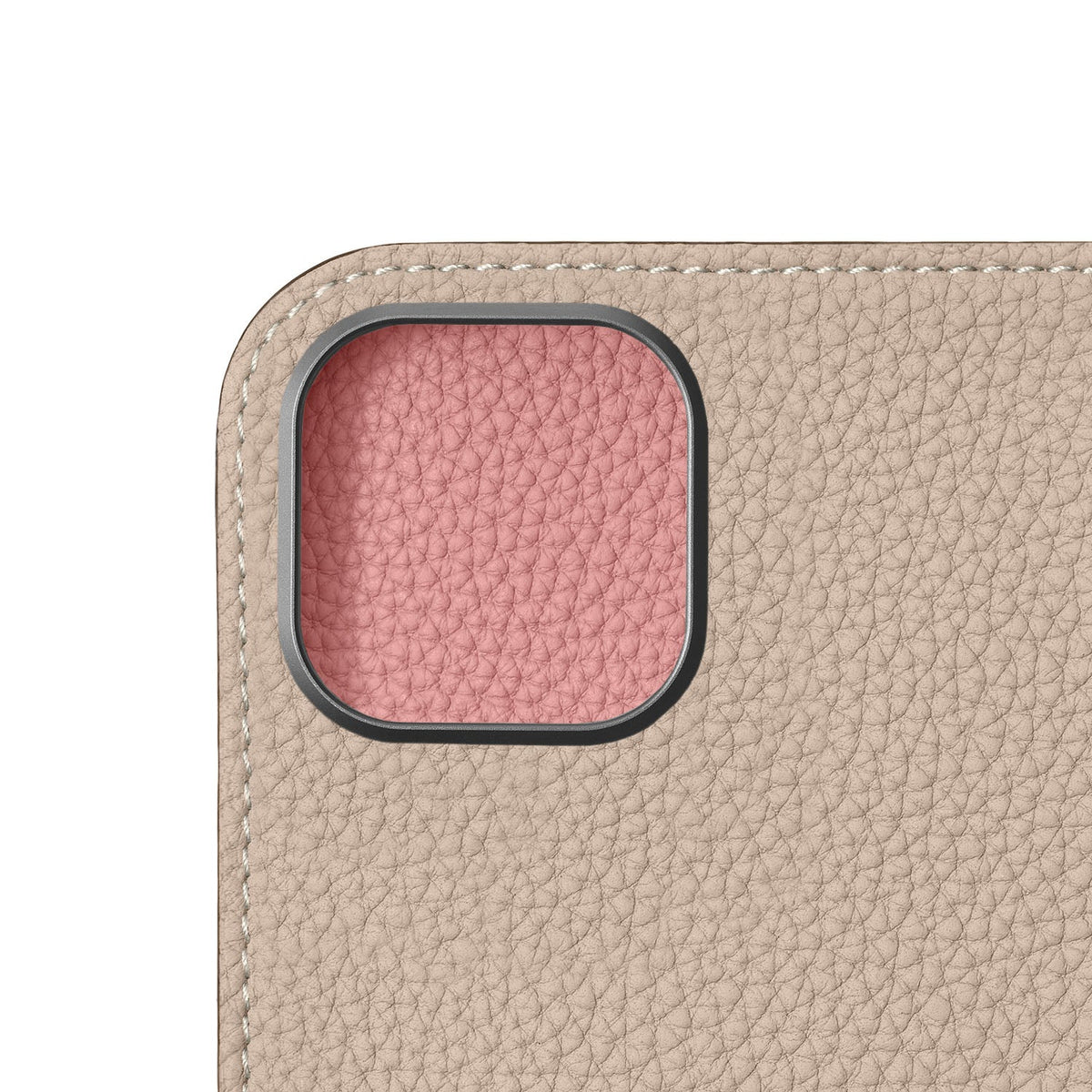 iPhone 16 Diary Case Shrink Leather (Greige × Coral Pink)