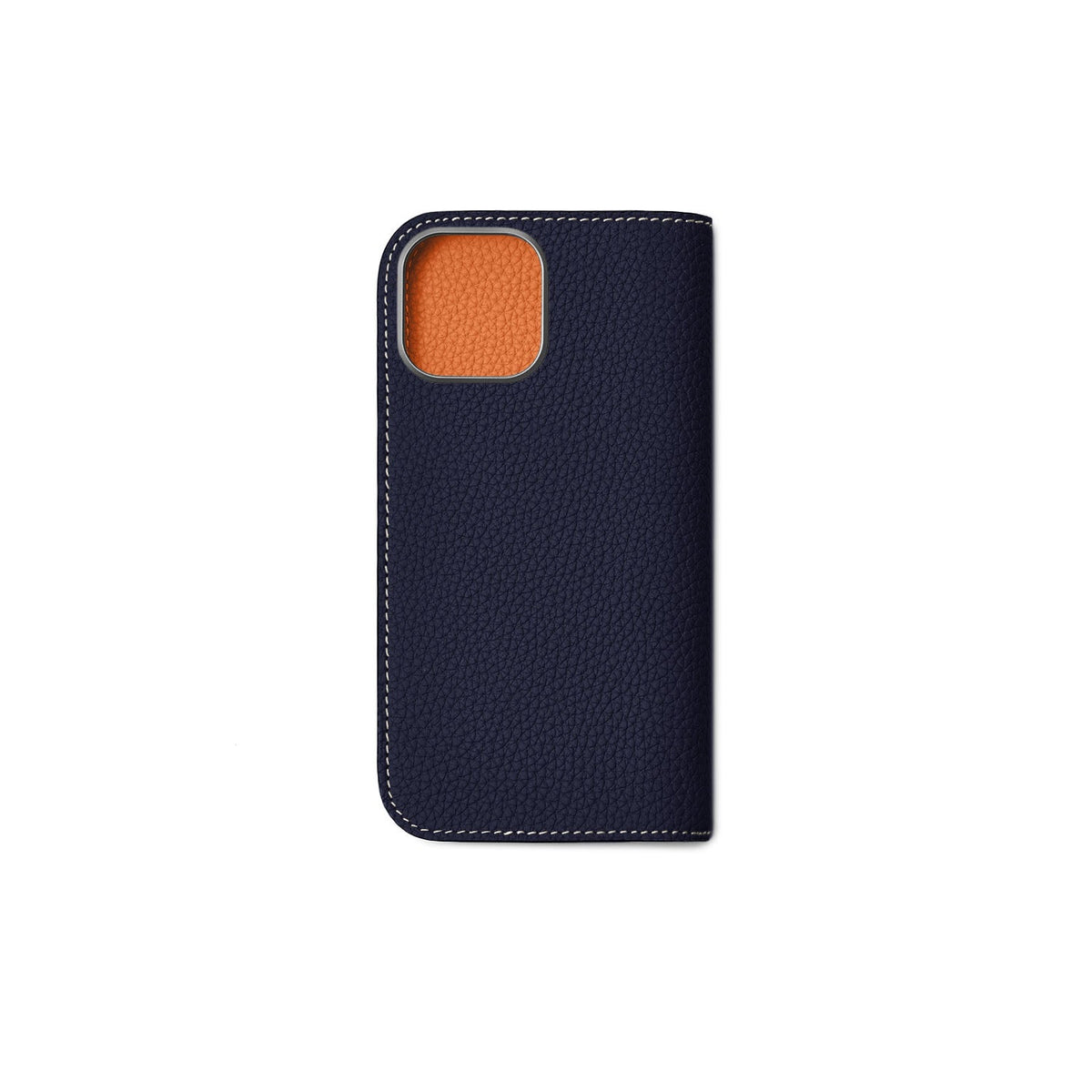 iPhone 16 Diary Case Shrink Leather (Navy × Orange)