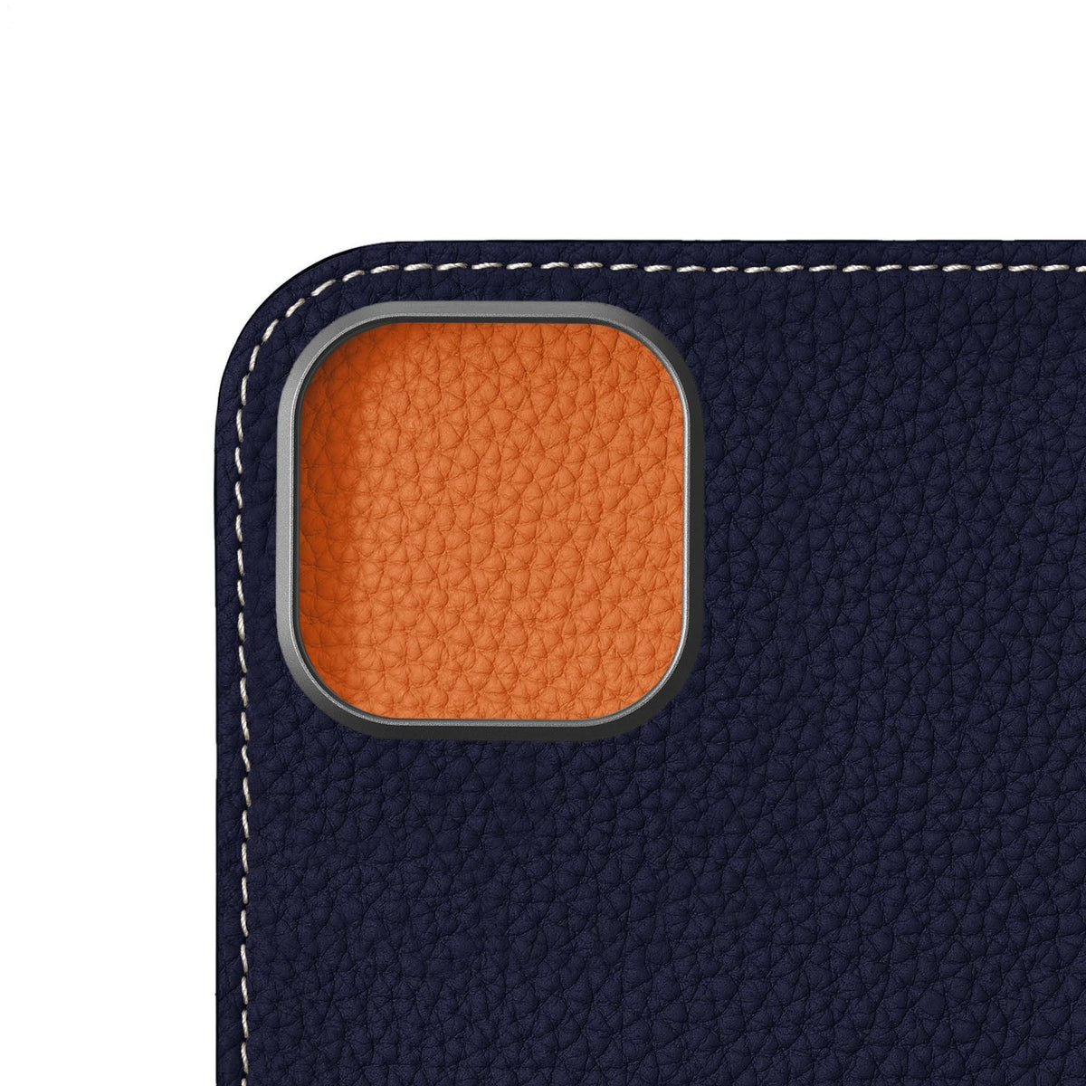 iPhone 16 Diary Case Shrink Leather (Navy × Orange)
