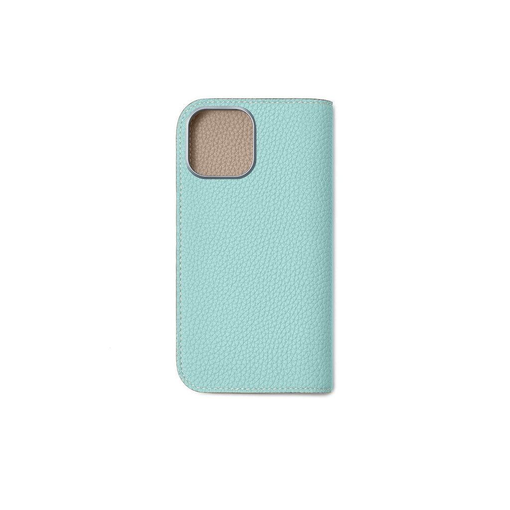 iPhone 16 Diary Case Shrink Leather (Mare Blue × Greige (Etoupe edge paint))