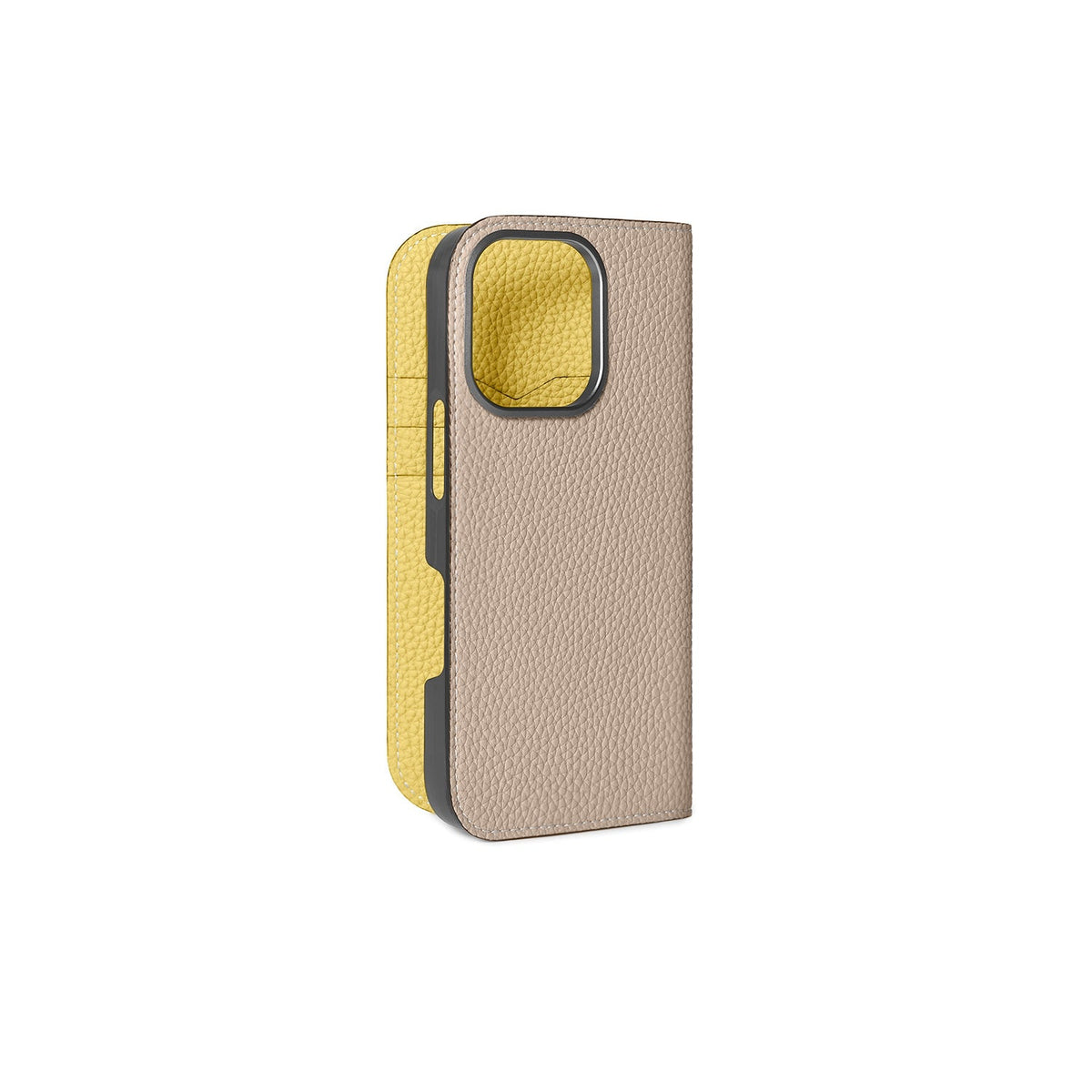 iPhone 16 Pro Diary Case Shrink Leather (Greige × Yellow)