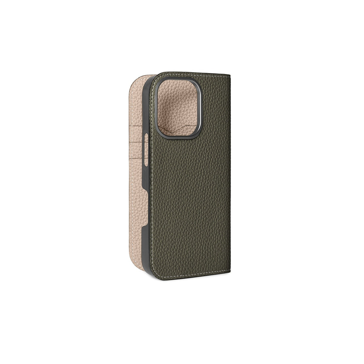 iPhone 16 Pro Diary Case Shrink Leather (Olive × Greige)