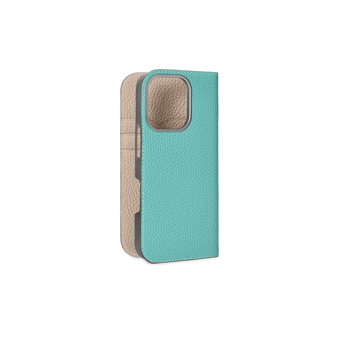 iPhone 16 Pro Diary Case Shrink Leather (Atoll Blue × Greige (Etoupe edge paint))