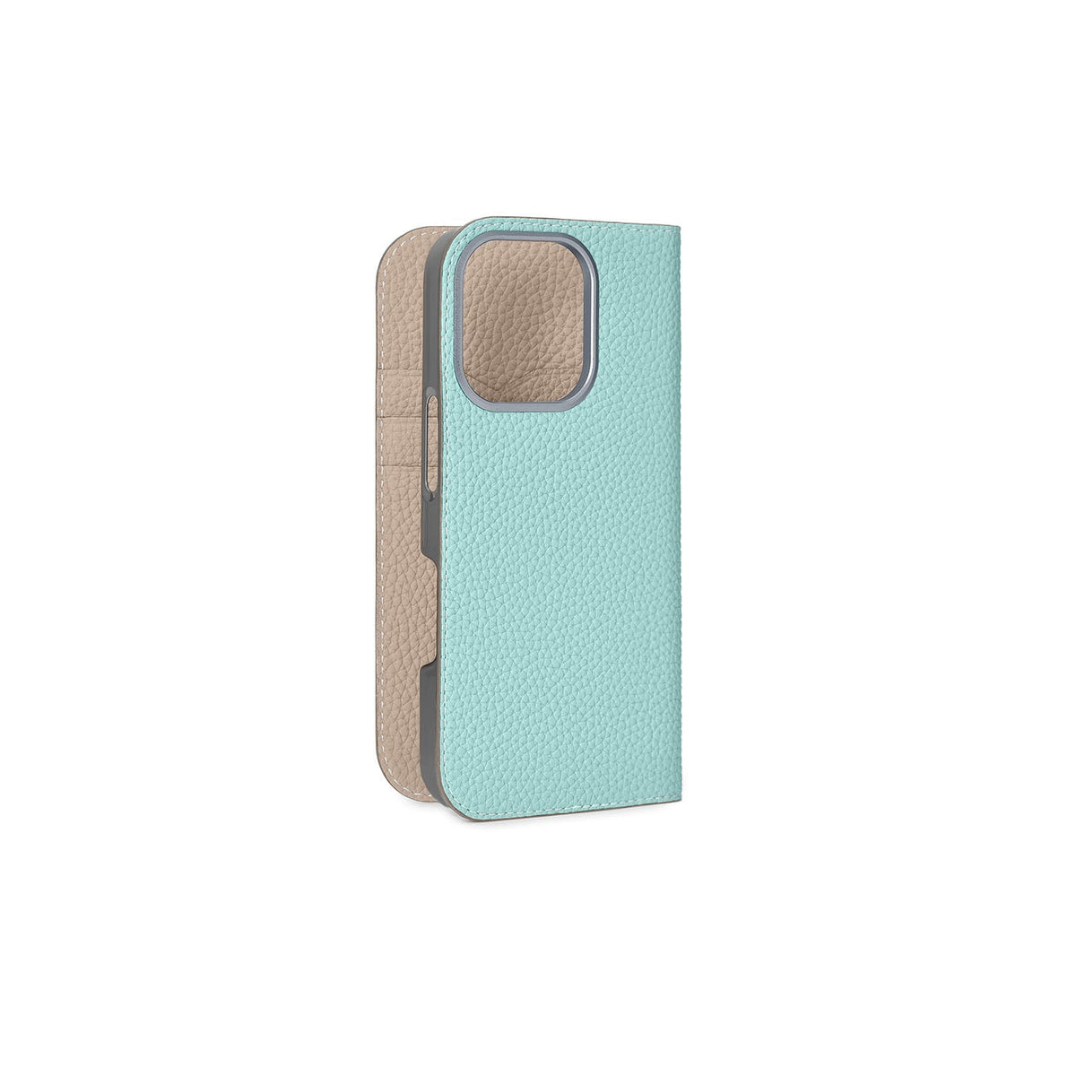 iPhone 16 Pro Diary Case Shrink Leather (Mare Blue × Greige (Etoupe edge paint))