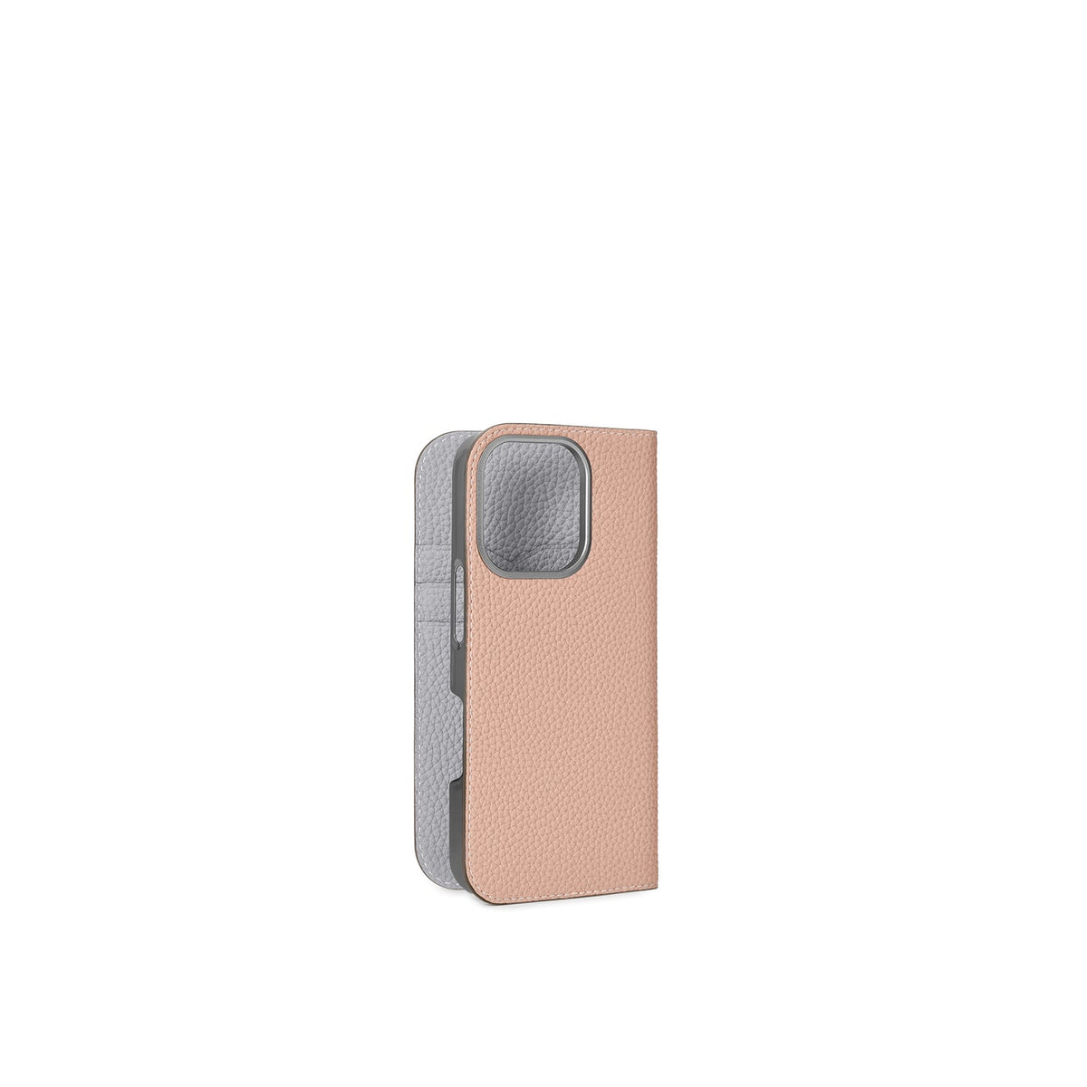 iPhone 16 Pro Diary Case Shrink Leather (Almond Pink × True Gray (Etoupe edge paint))