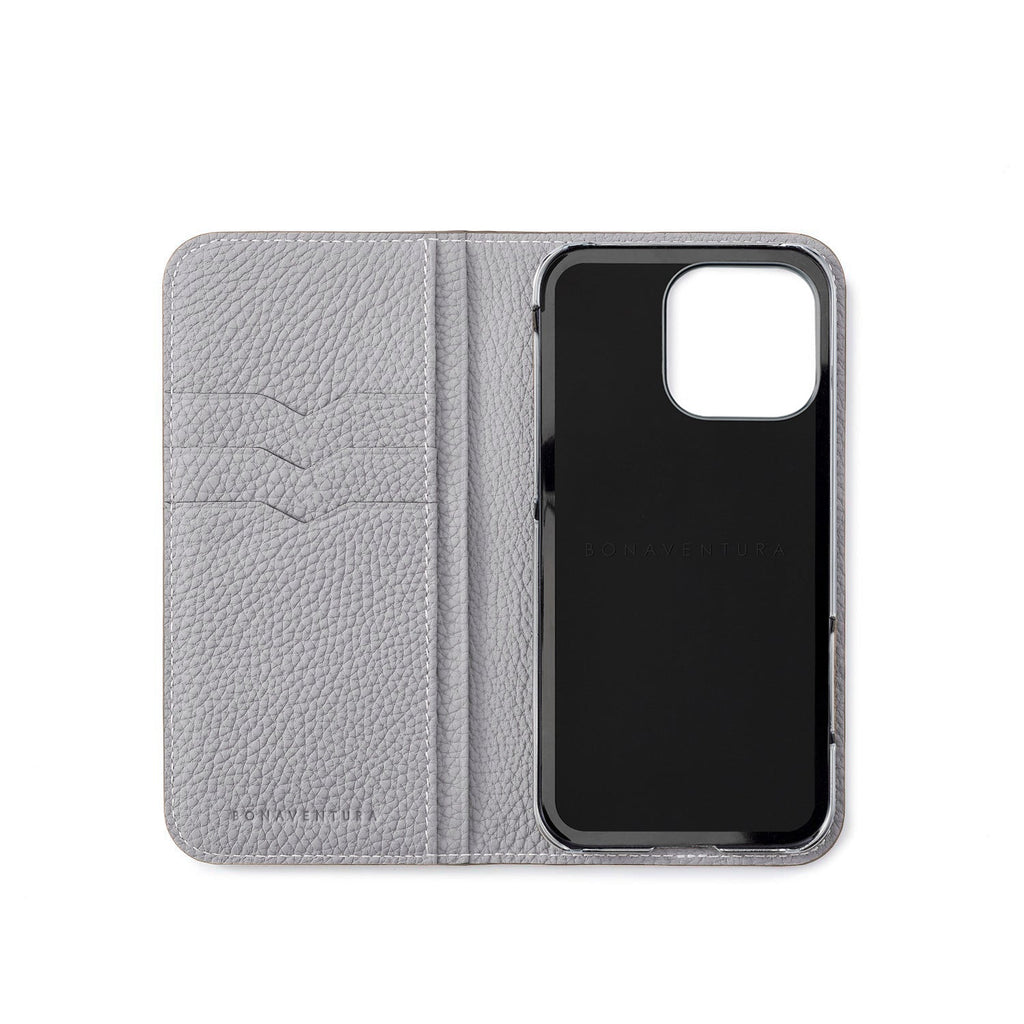 iPhone 16 Pro Diary Case Shrink Leather (Almond Pink × True Gray (Etoupe edge paint))