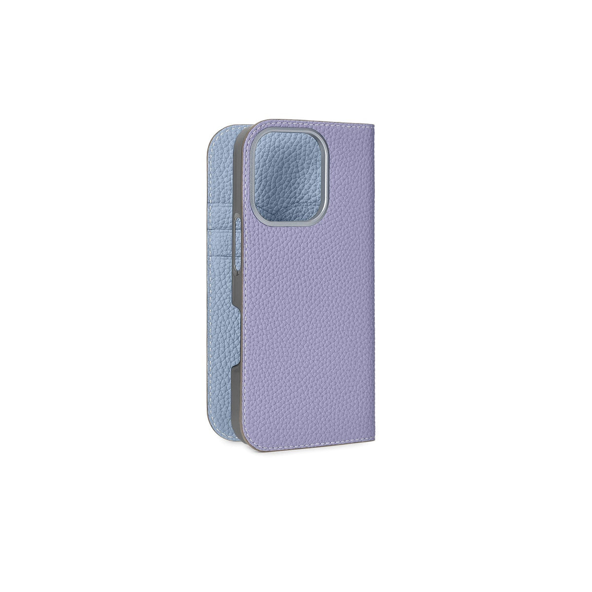 iPhone 16 Pro Diary Case Shrink Leather (Wisteria Purple × Ice Blue (Etoupe edge paint))